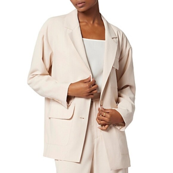 Equipment Femme Womens Shoulder Pads Long Sleeve Two-Button Blazer, Sand, L
